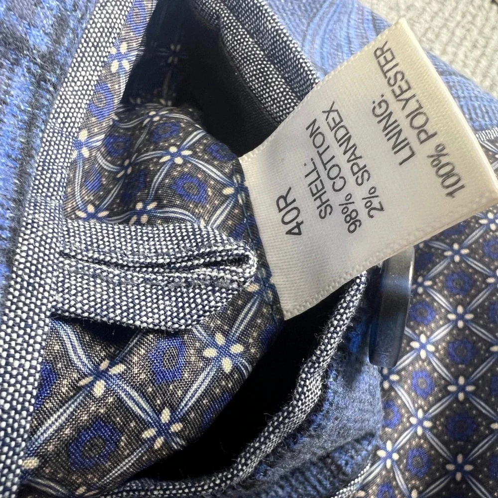 Crown & Ivy Mens Blue Plaid Cotton Blend Sport Coat Blazer 40R Two Button